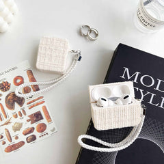 Fabric Square Design Airpod Case With Holder Charm