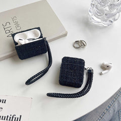Fabric Square Design Airpod Case With Holder Charm