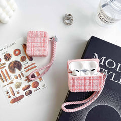 Fabric Square Design Airpod Case With Holder Charm