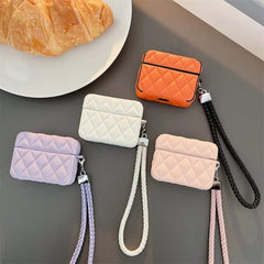 Leather Square Design Airpod Case With Holder Charm