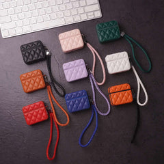Leather Square Design Airpod Case With Holder Charm