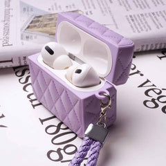 Leather Square Design Airpod Case With Holder Charm