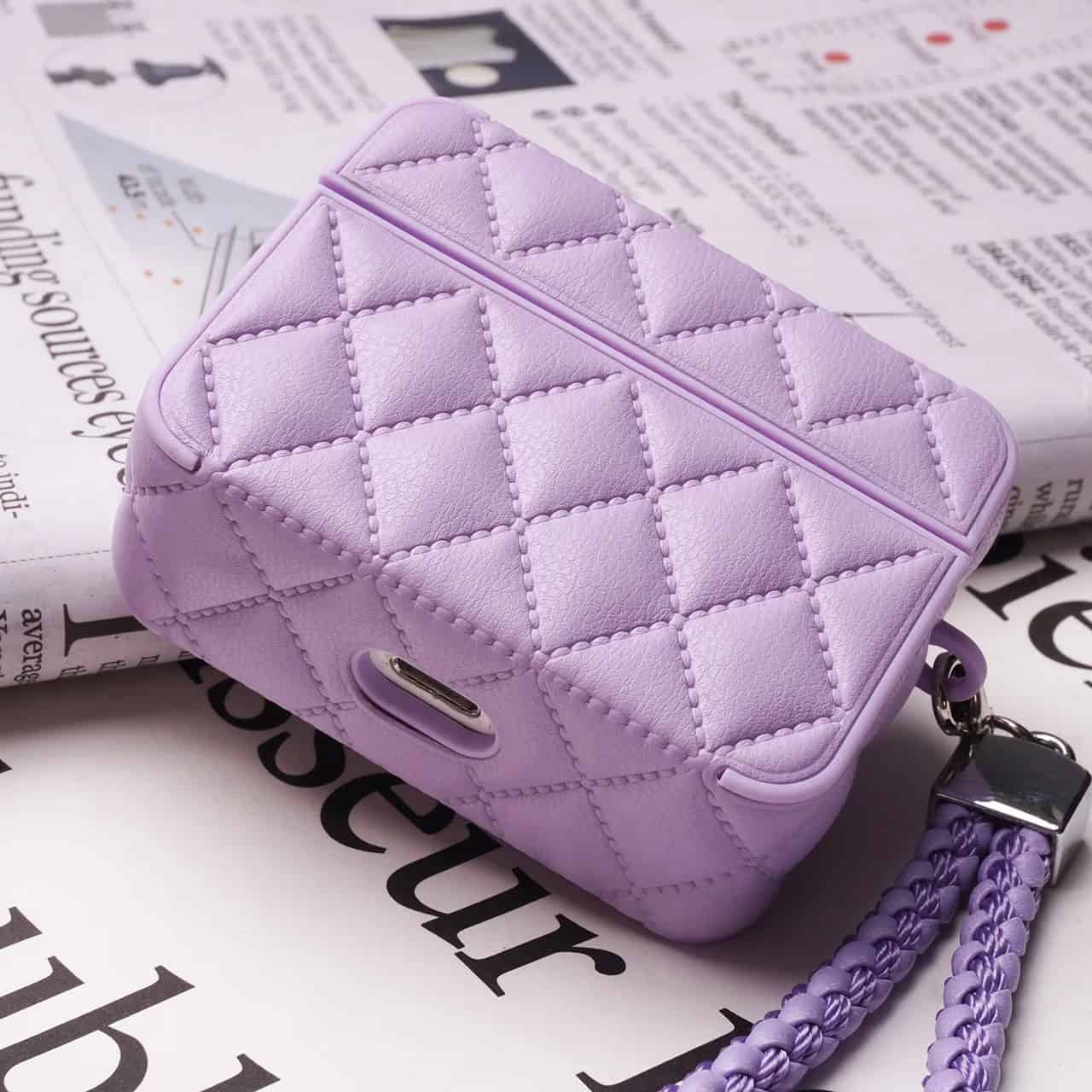 Leather Square Design Airpod Case With Holder Charm