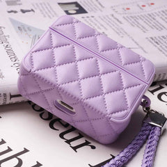 Leather Square Design Airpod Case With Holder Charm