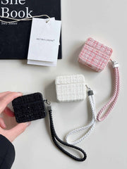 Fabric Square Design Airpod Case With Holder Charm