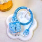 Protective Apple iPhone Back Cover - Wavy Edge Cute Bow Candy Colors Trendy iPhone Adapter Charger Cable Wire Protector Set - Style 4
