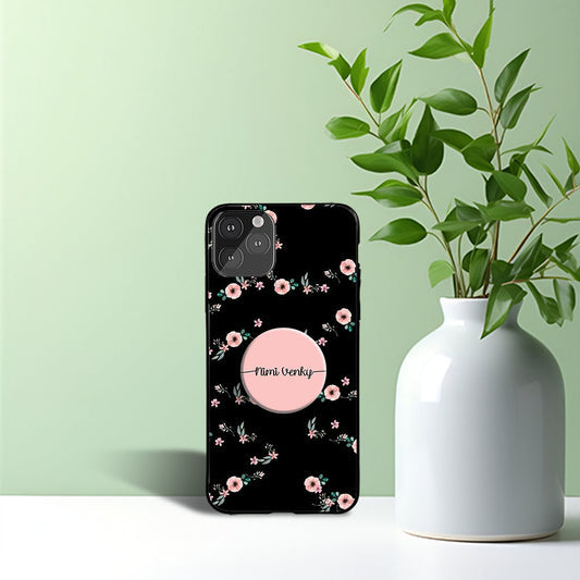 Peach Floral Name Phone Holder Glossy Metal Bumper Case Mobile Case by CoverMeUp