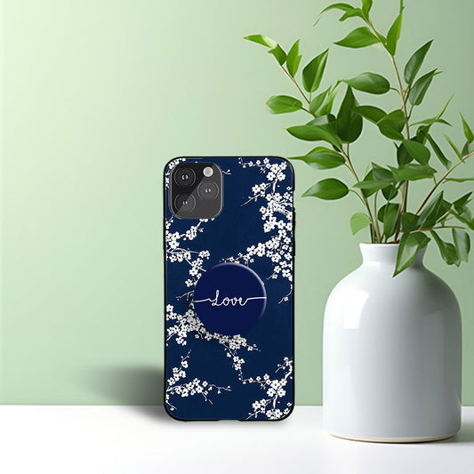 Dark White Floral Flower Phone Holder Glossy Metal Bumper Case Mobile Case by CoverMeUp