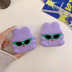Cute Rabbit Green Sunglasses Summer Rubber Silicone Airpod Case