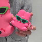 Cute Rabbit Green Sunglasses Summer Rubber Silicone Airpod Case Mobile Case by CoverMeUp - Style 3