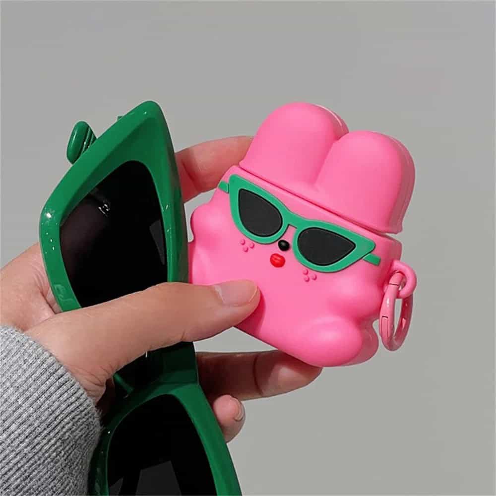 Cute Rabbit Green Sunglasses Summer Rubber Silicone Airpod Case