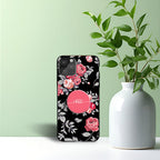 Pink Black Floral Phone Holder Glossy Metal Bumper Case Mobile Case by CoverMeUp