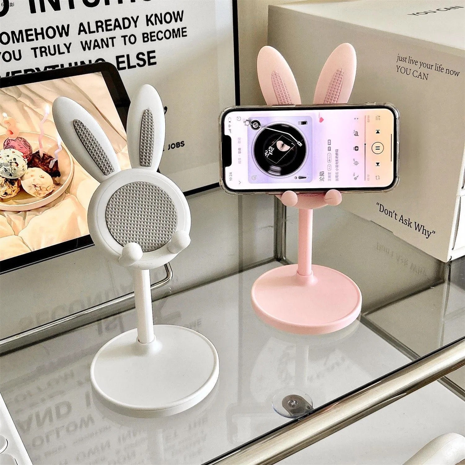 Cute Rabbit Bunny Table Desktop Phone Holder Silicone Rubber Retractable Stand Mobile Case by CoverMeUp - Style 3