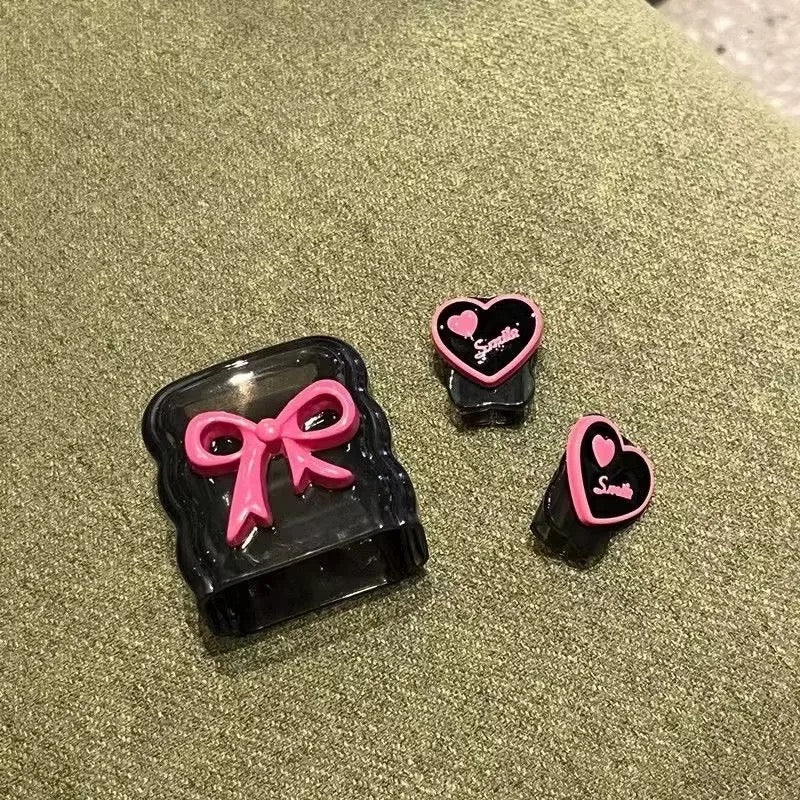Protective Apple iPhone Back Cover - Pink Cute 3D Bow Black iPhone Adapter Charger Cable Wire Protector Set - Style 5
