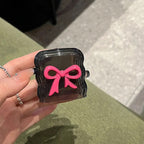 Protective Apple iPhone Back Cover - Pink Cute 3D Bow Black iPhone Adapter Charger Cable Wire Protector Set - Style 6