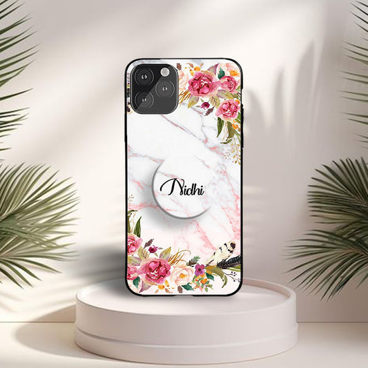 White Marble Floral Phone Holder Glossy Metal Bumper Case Mobile Case by CoverMeUp