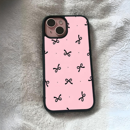 Pink Black Cute Bows Custom Glossy Metal Bumper Case Mobile Case by CoverMeUp