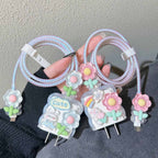 Protective Apple iPhone Back Cover - Luxury 3D Floral Rainbow Cartoon Transparent iPhone Charger Set With Wire Protection