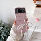 Cute Pink Hearts Bow Pearl Holder Samsung Z Flip Cases Mobile Case by CoverMeUp