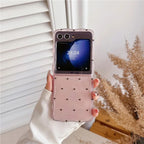 Cute Pink Hearts Bow Pearl Holder Samsung Z Flip Cases Mobile Case by CoverMeUp - Style 5