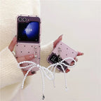 Cute Pink Hearts Bow Pearl Holder Samsung Z Flip Cases Mobile Case by CoverMeUp - Style 4