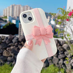 Protective Apple iPhone Back Cover - Cute Pink Bow 3D Silicone Rubber White iPhone Case - Style 2