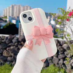 Cute Pink Bow 3D Silicone Rubber White iPhone Case