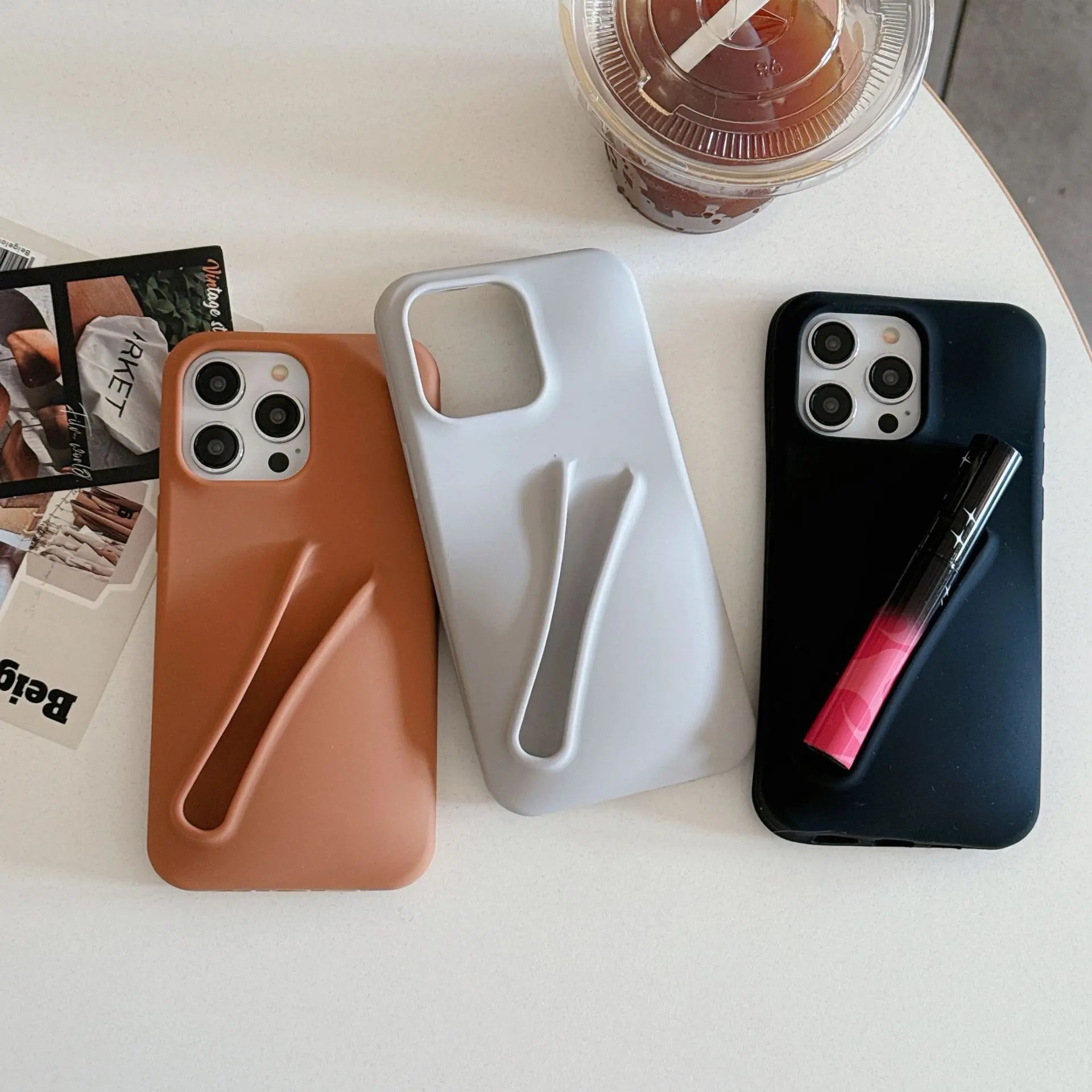 Protective Apple iPhone Back Cover - Lip Gloss Phone Holder Silicone Rubber iPhone Case - Style 3