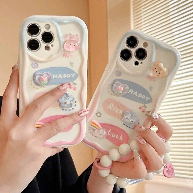 Protective Apple iPhone Back Cover - 3D Happy Rich Luck Characters With Lanyard Bracelet iPhone Case - Style 3
