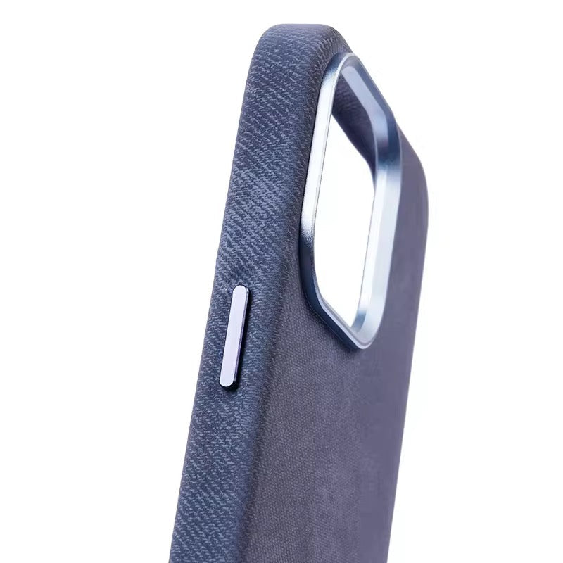 Luxury Fabric Leather Metal Buttons iPhone Magsafe Case