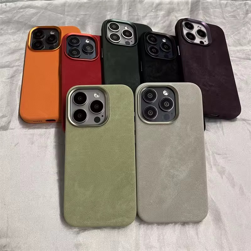 Protective Apple iPhone Back Cover - Luxury Fabric Leather Metal Buttons iPhone Magsafe Case