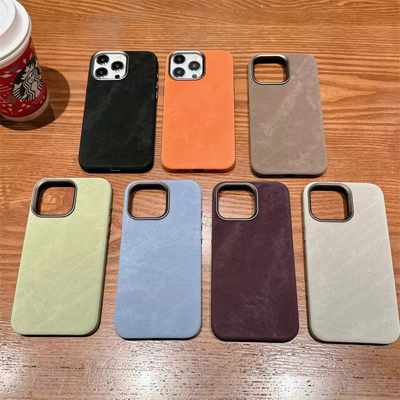Luxury Fabric Leather Metal Buttons iPhone Magsafe Case
