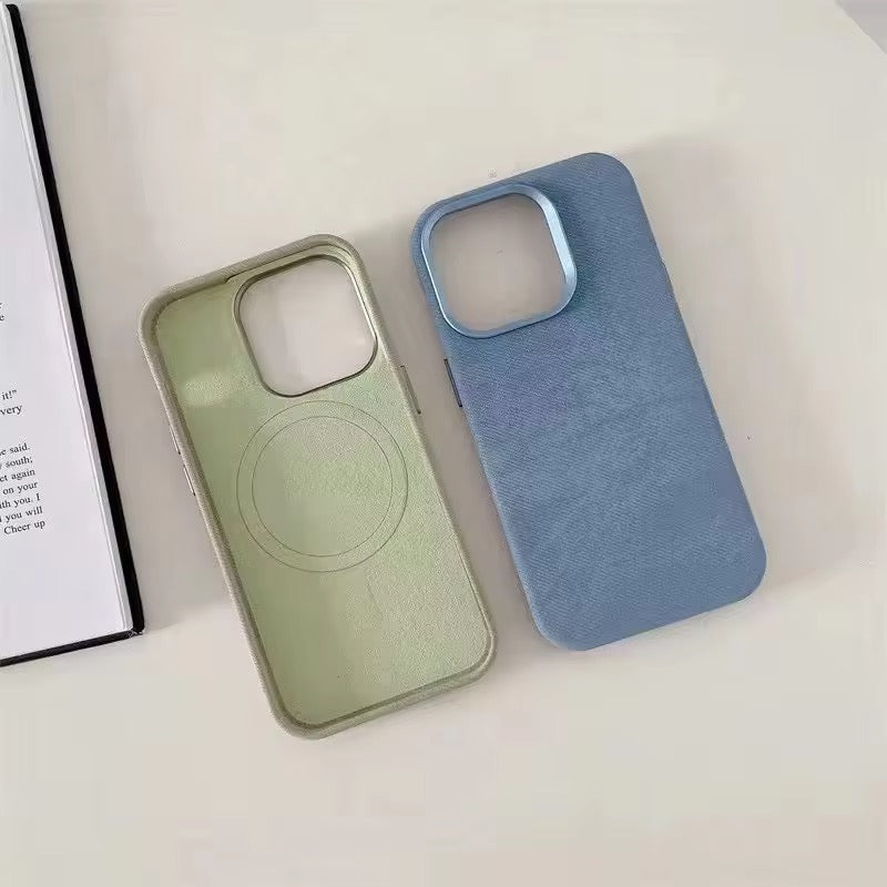 Luxury Fabric Leather Metal Buttons iPhone Magsafe Case