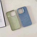 Protective Apple iPhone Back Cover - Luxury Fabric Leather Metal Buttons iPhone Magsafe Case - Style 7