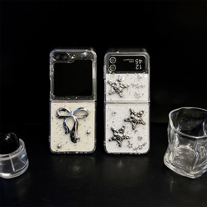 New Glitter Bow Star Clear Transparent Bling Samsung Z Flip Fold Cases