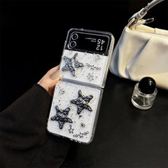 New Glitter Bow Star Clear Transparent Bling Samsung Z Flip Fold Cases