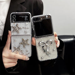 New Glitter Bow Star Clear Transparent Bling Samsung Z Flip Fold Cases