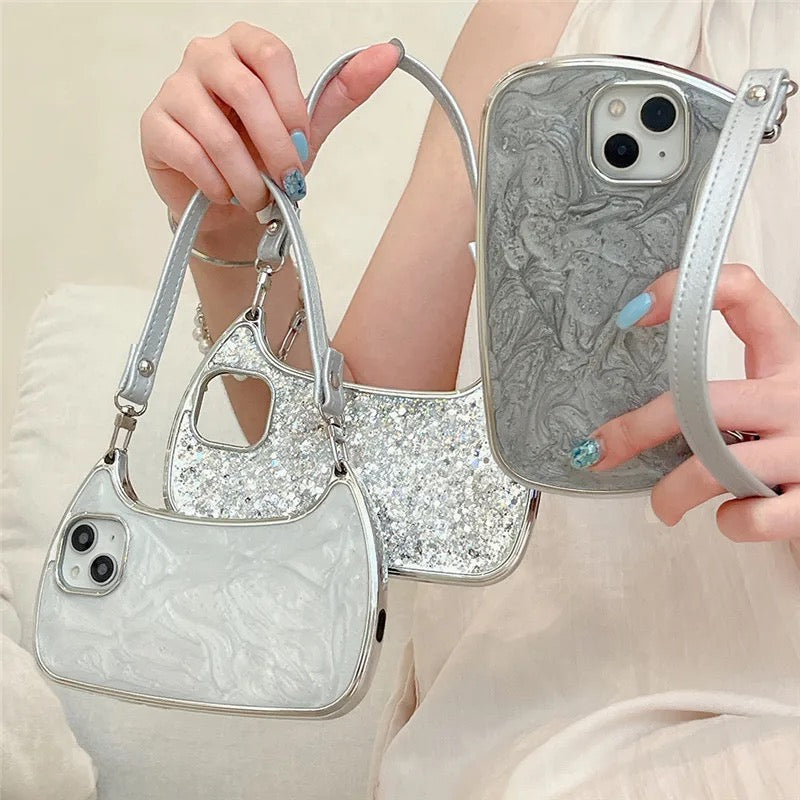 Protective Apple iPhone Back Cover - New Silver Bling Glitter Bag Style iPhone Case - Style 2