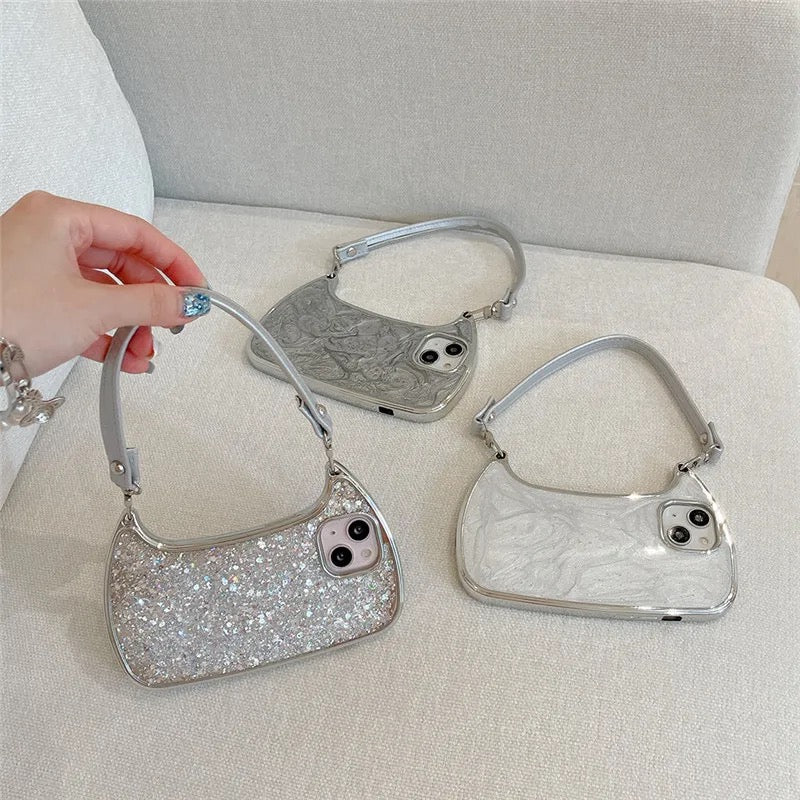 Protective Apple iPhone Back Cover - New Silver Bling Glitter Bag Style iPhone Case - Style 3