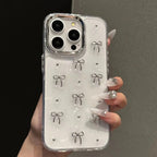 Protective Apple iPhone Back Cover - 3D Glitter Pre-Order Silver Bow Transparent iPhone Case