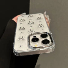 3D Glitter Silver Bow Transparent iPhone Case