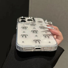 3D Glitter Silver Bow Transparent iPhone Case