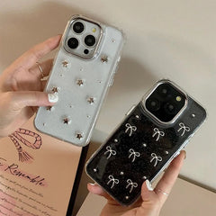 3D Glitter Silver Bow Transparent iPhone Case