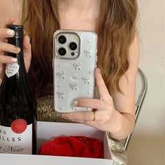 3D Glitter Silver Bow Transparent iPhone Case