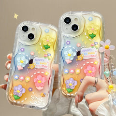 3D Colorful Shaded Floral Flowers Characters With Lanyard Bracelet iPhone Case