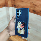 Samsung Galaxy S24 Ultra Dual Horse Embroidery PU Leather Case with Cloth Inside - Blue Mobile Case by CoverMeUp - Style 3