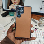 Samsung Galaxy S25 Ultra Litchi Pattern Leather Back Cover Case with Shining Chrome - Brown Mobile Case by CoverMeUp
