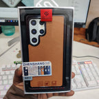 Samsung Galaxy S25 Ultra Litchi Pattern Leather Back Cover Case with Shining Chrome - Brown Mobile Case by CoverMeUp - Style 6