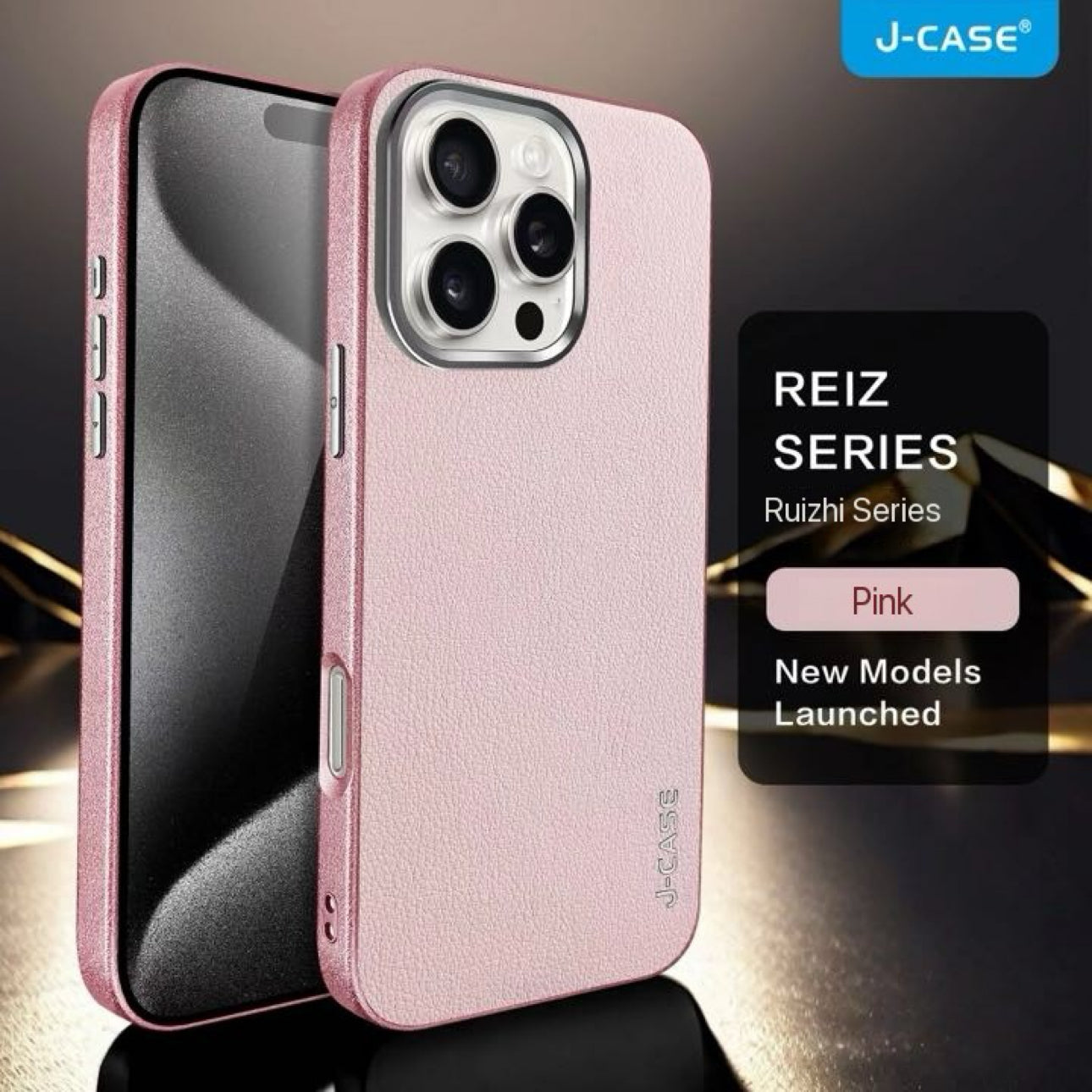 Protective Apple iPhone Back Cover - Genuine PU Leather Case with Metal camera Ring for iPhone 16 Pro (Light Pink)