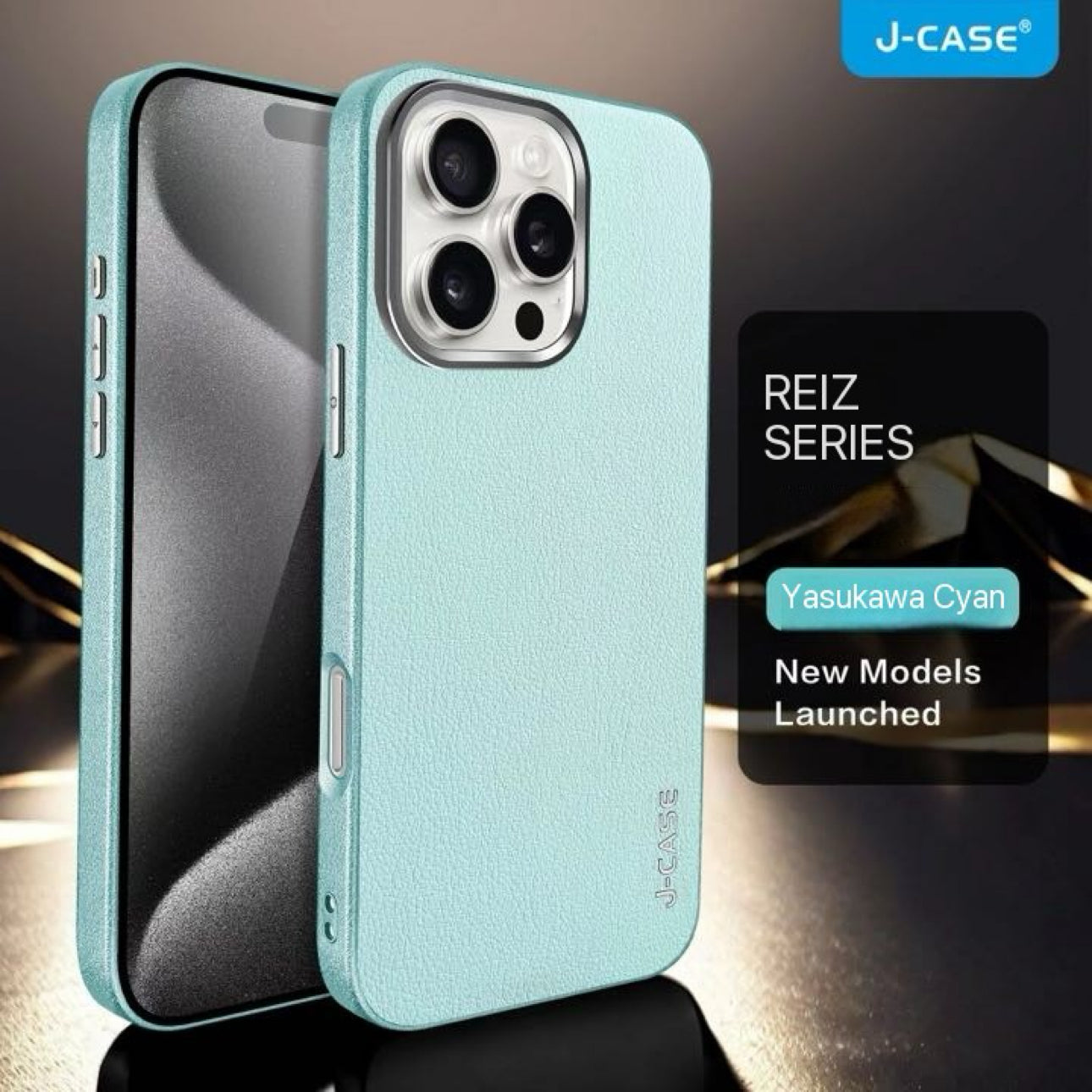 Protective Apple iPhone Back Cover - Genuine PU Leather Case with Metal camera Ring for iPhone 16 Pro (Cyan)